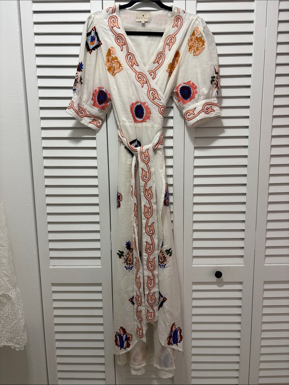 Hannah White Maxi Dress with Multicolor Embroidery